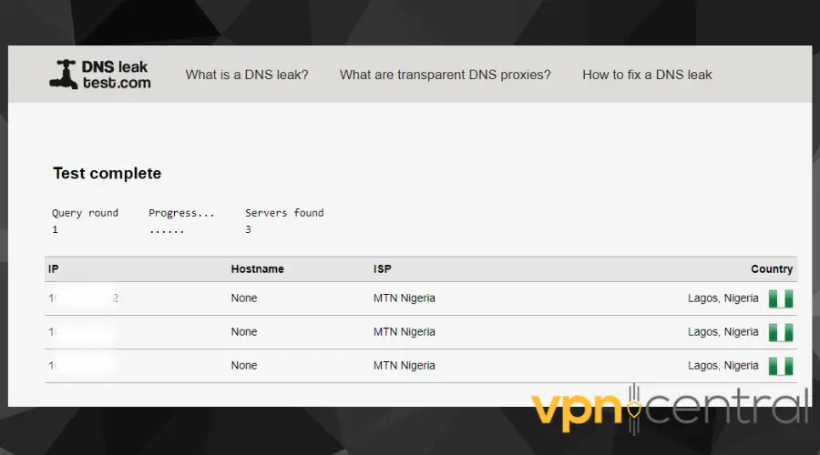 DNS leak test without VPN