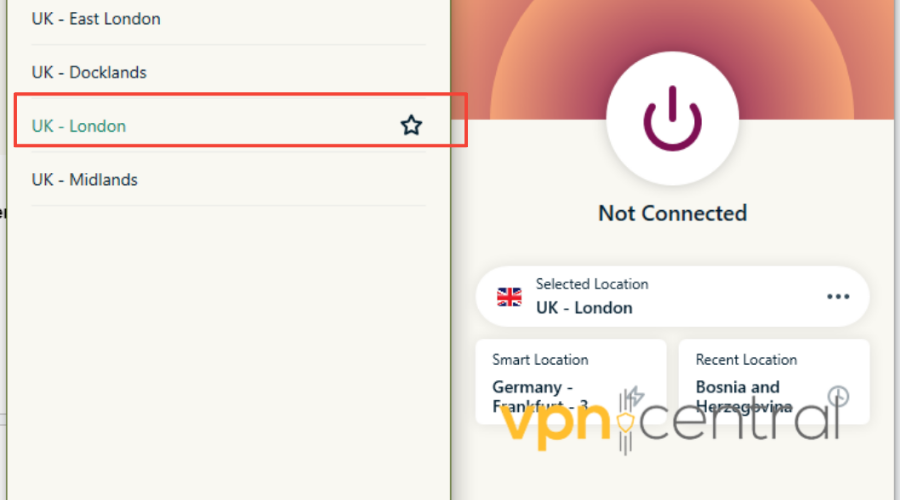 expressvpn connected to london