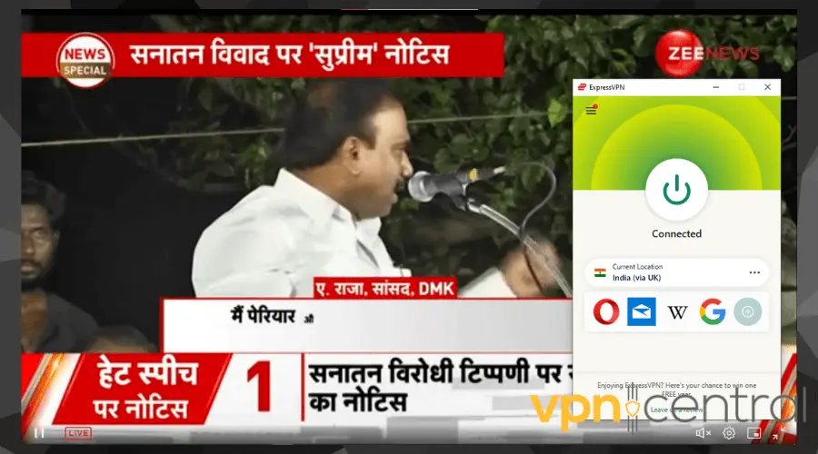 Watching Zee News with ExpressVPN