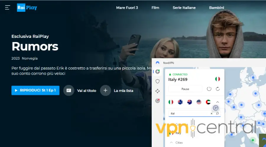 NordVPN unblocks Italian TV