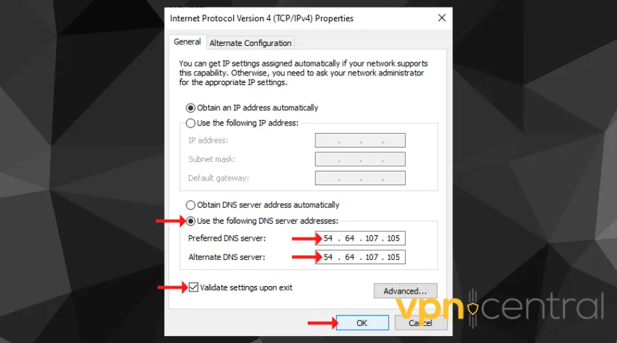 dns server address configuration
