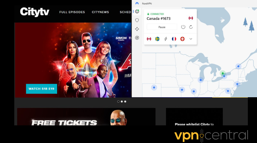NordVPN unblocking canadian tv