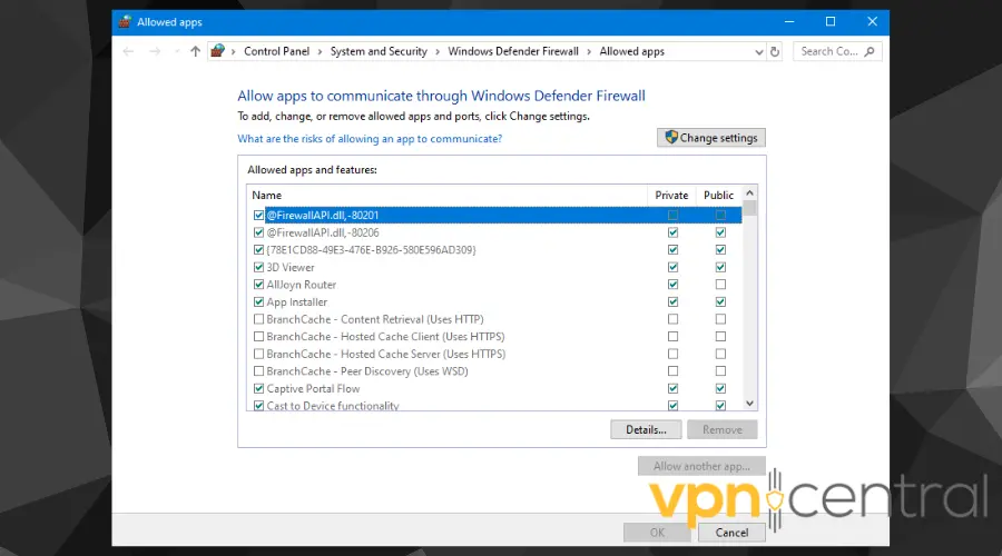 set firewall to allow your VPN