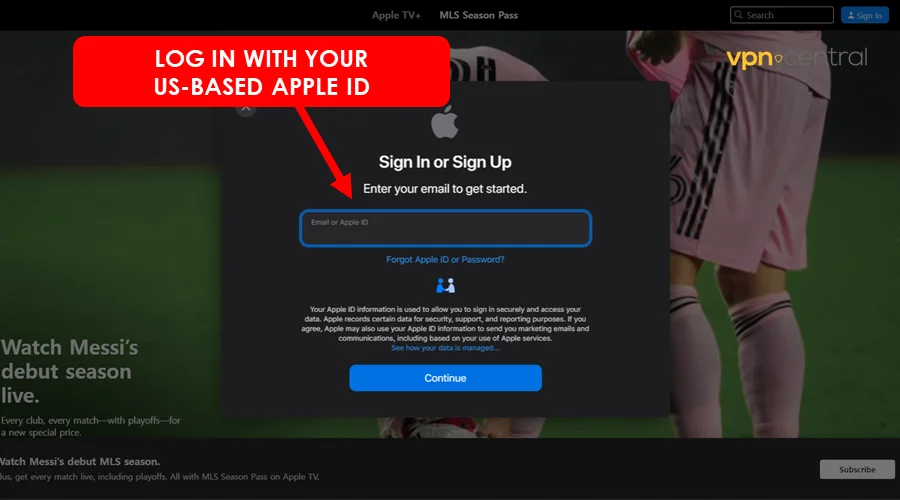 log in with your us-based apple id