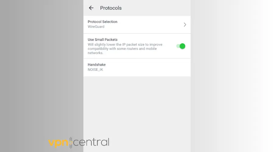 pia protocol settings