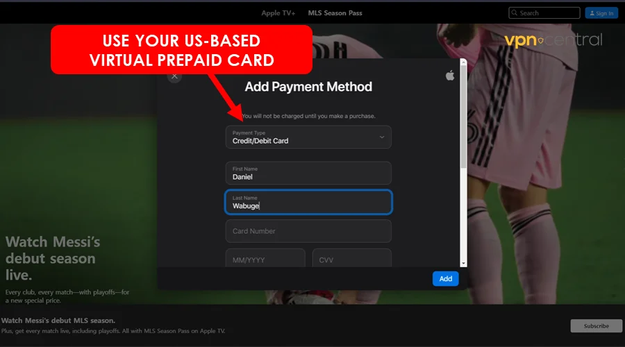 provide your us-based virtual prepaid card details