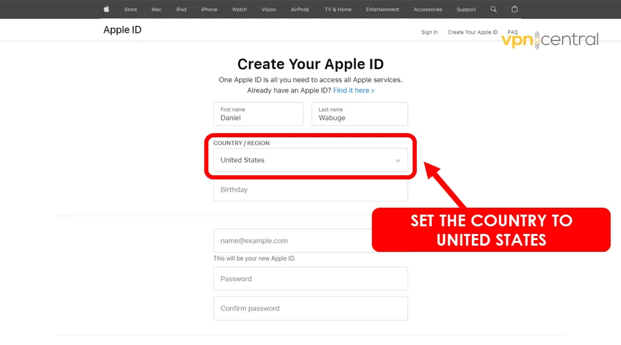 sign up for a united states apple id account
