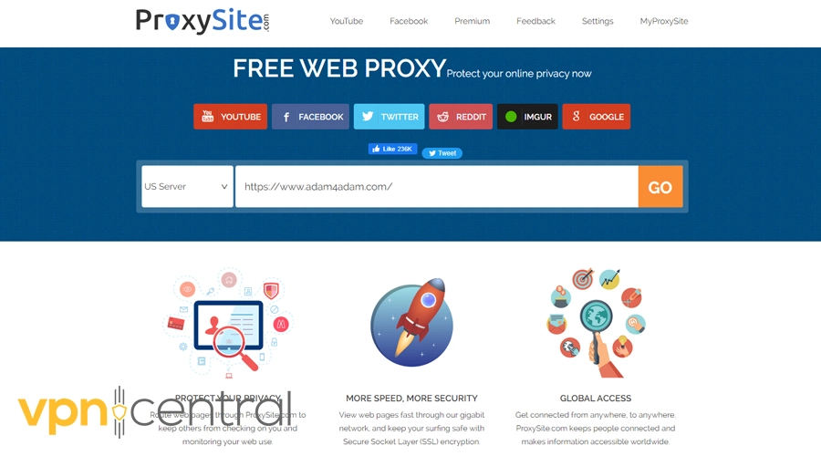 proxysite user interface