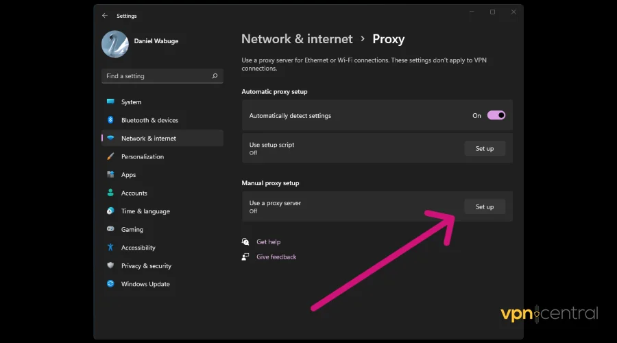 choose manual proxy setup