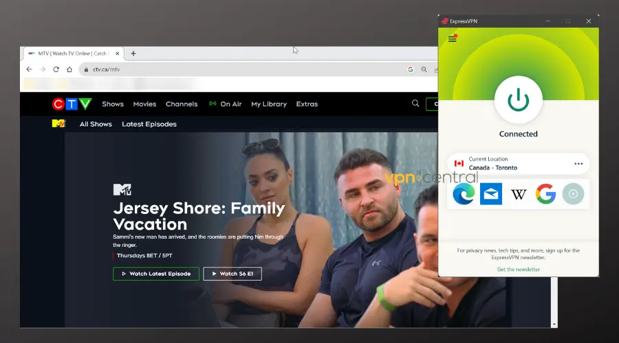 ctv working abroad with expressvpn connected