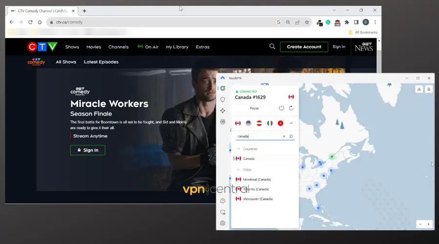 ctv working abroad with nordvpn connected