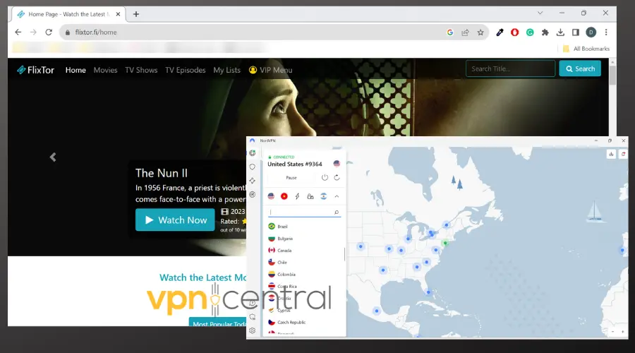 flixtor running with nordvpn connected