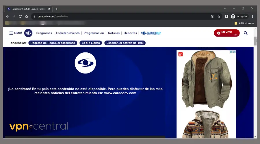 geo-restriction error on caracol tv