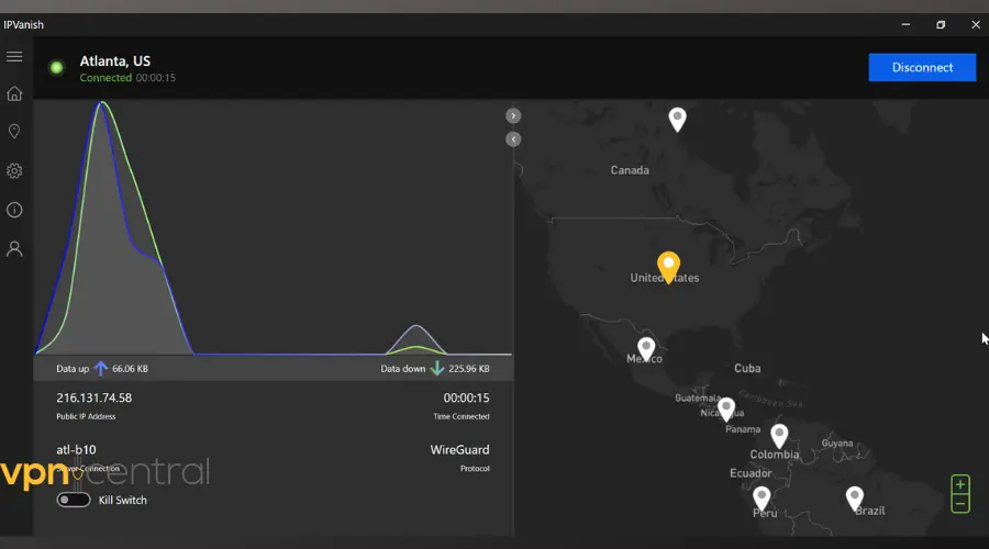 ipvanish user interface