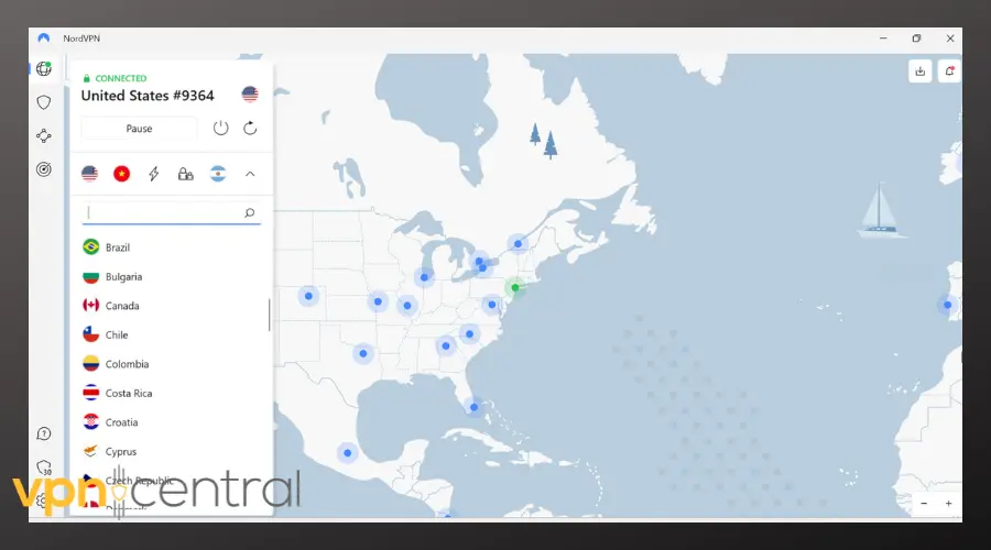 nordvpn user interface