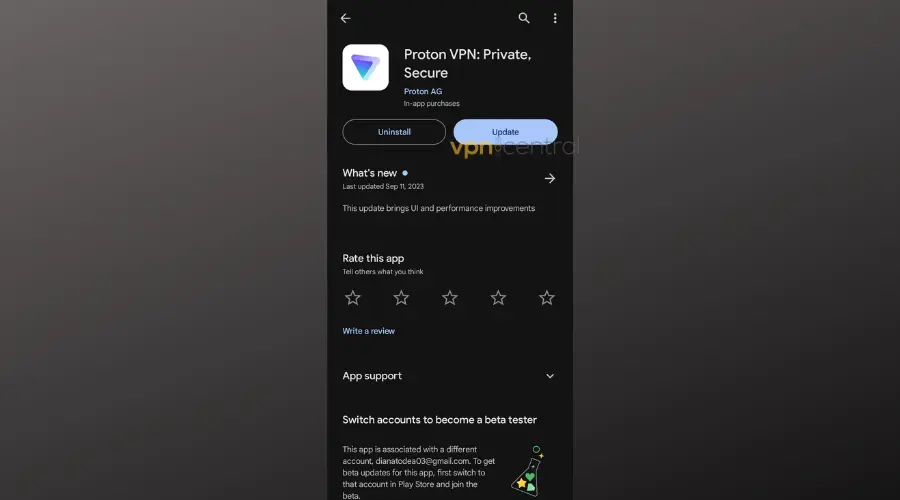 proton vpn android update
