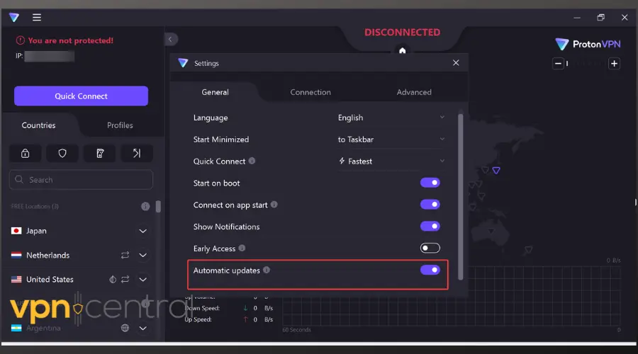 proton vpn automatic updates option enabled