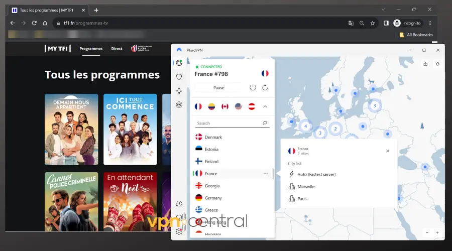 tf1 unblocked in uk by nordvpn