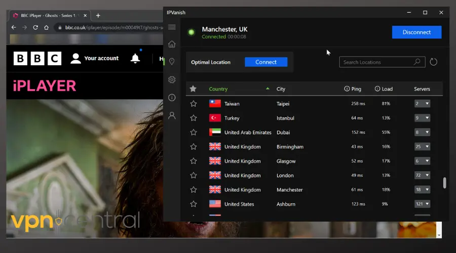 watching bbc iplayer in kenya with ipvanish vpn connected to uk server
