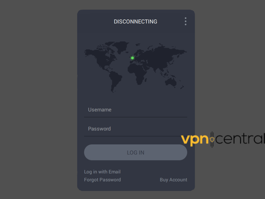 PIA app login window