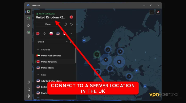 choose a server location in the uk on nordvpn