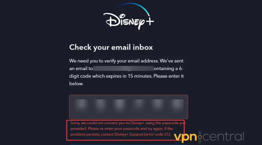 disney plus error code 21