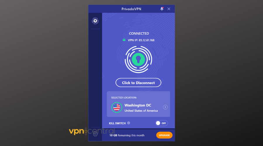 privado vpn connected to united states