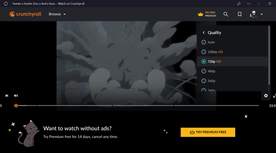 Changing video quality on Crunchyroll