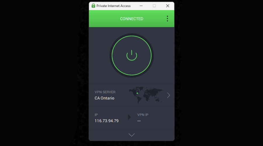 pia connected to canadian server