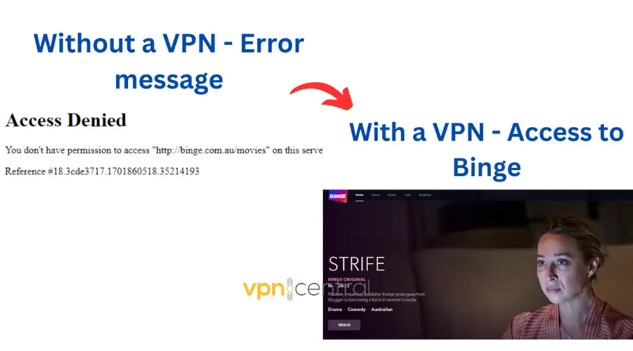binge with and without vpn