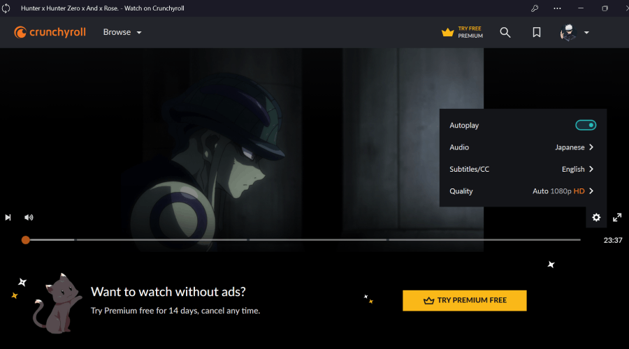Crunchyroll video quality setting
