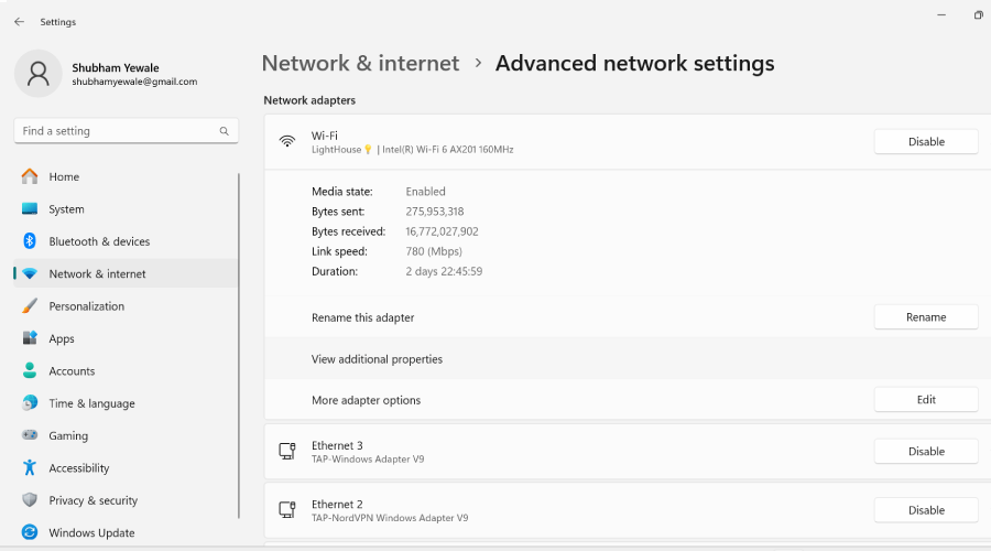 edit network adapter settings in windows