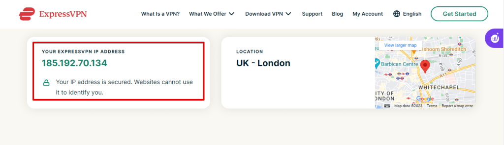 Assigned ExpressVPN IP address