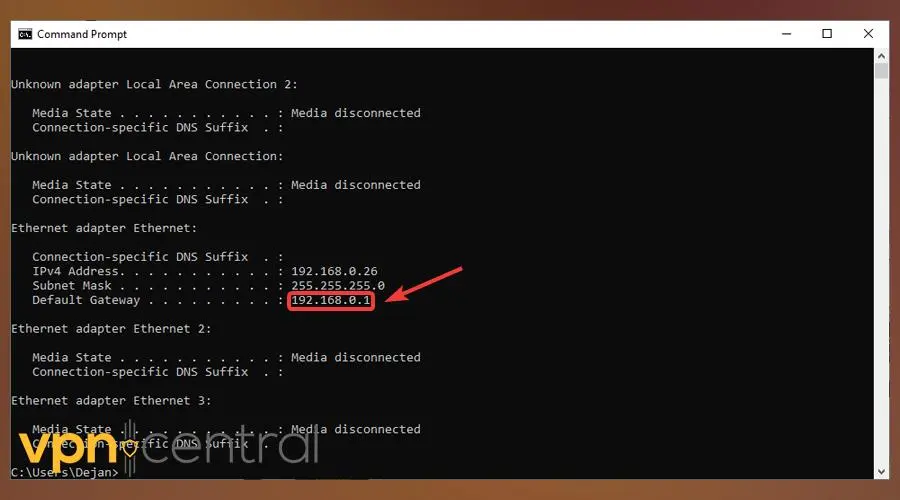 router ip command prompt