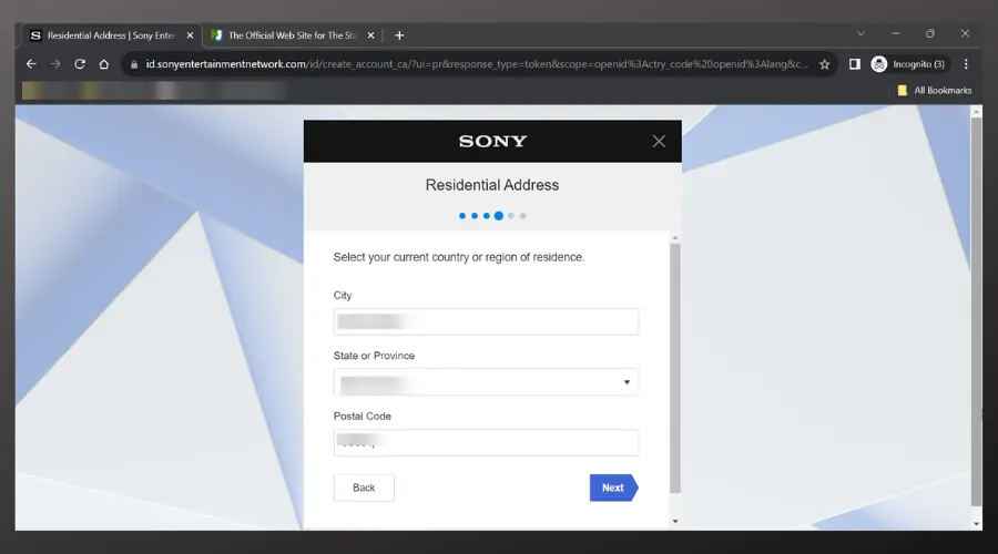 sony account select location