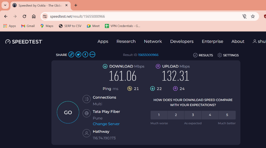 speedtest results