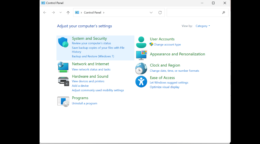 System and security in Windows