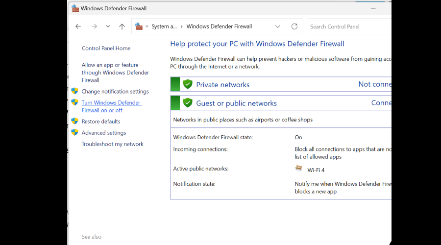 turn windows defender on or off