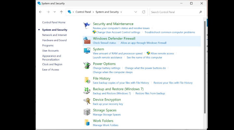 windows firewall settings