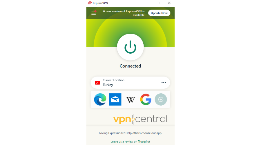 ExpressVPN connected to Turkey