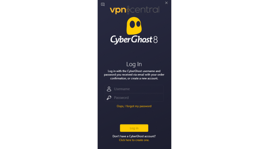 CyberGhost VPN log in