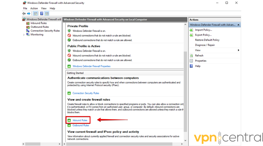 windows firewall Inbound Rules