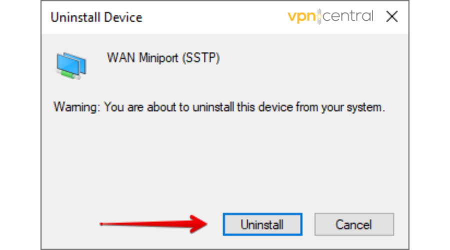 Unistall WAN Miniport (SSTP)