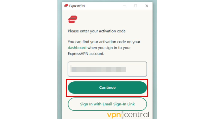 Log in to ExpressVPN app