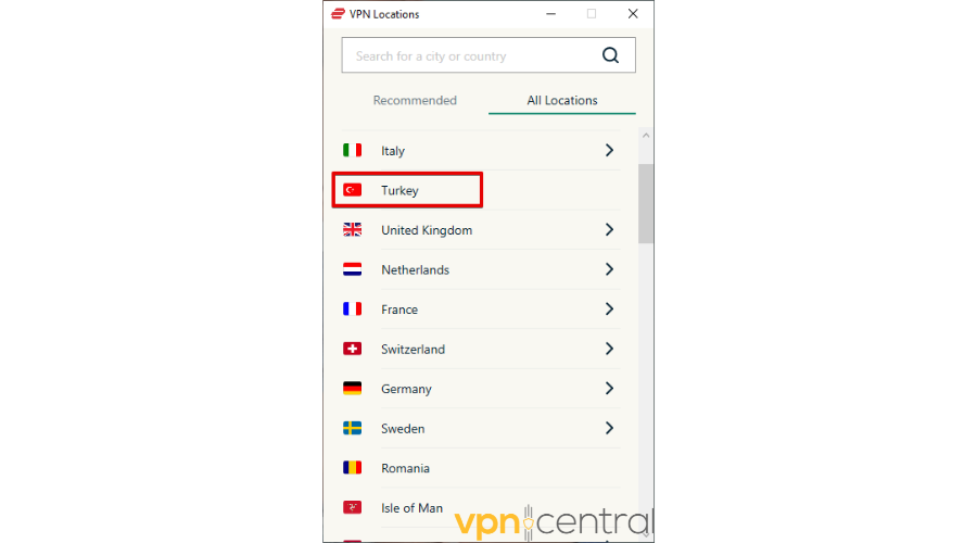 ExpressVPN Turkish server