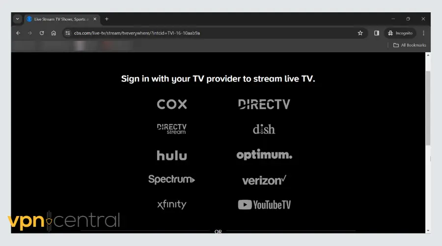 cbs sign in with tv provider