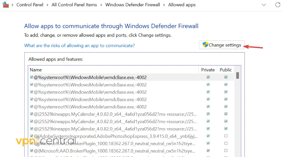 change firewall settings on pc