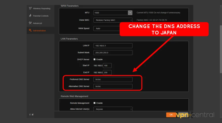 router change dns settings