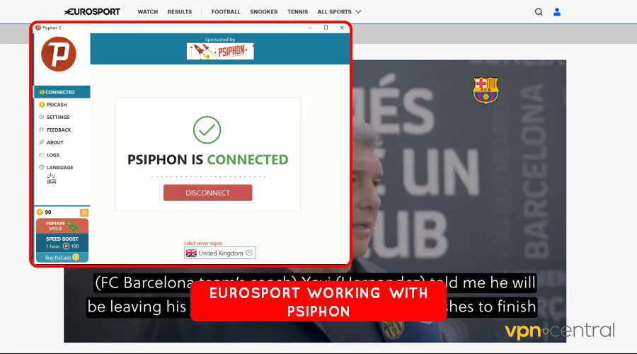 eurosport working with psiphon