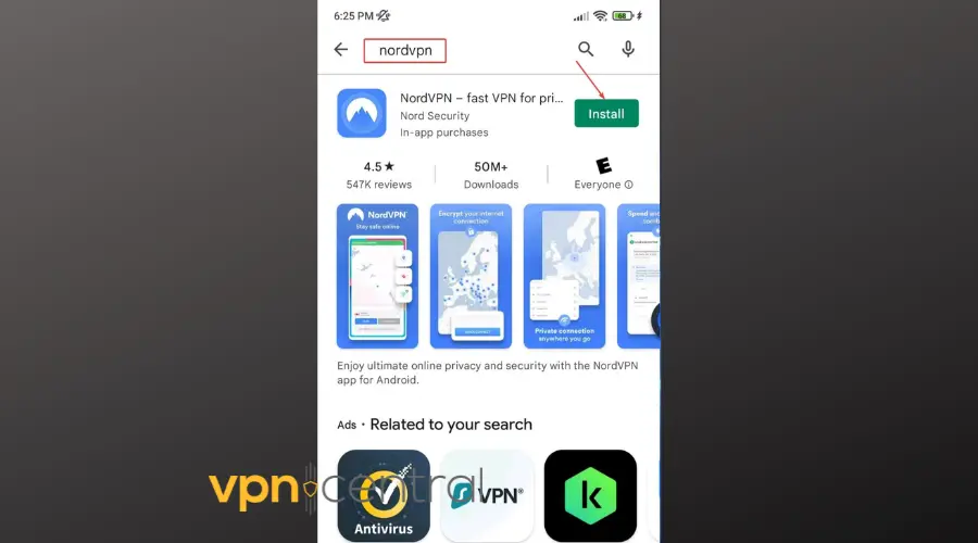 install nordvpn on android